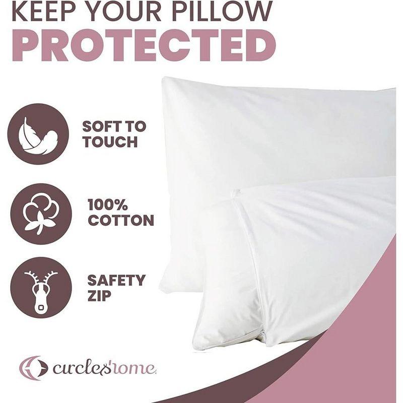 Circles Home 100% Cotton Breathable King Pillow Protector with Zipper – (4 pack)