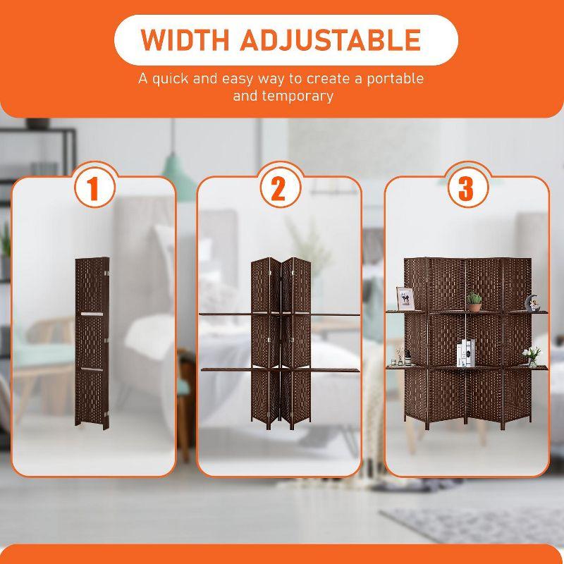 FDW Versatile 4 Panel Folding Room Divider Screen Divider Wooden Screen Folding Portable Partition with Built-in Shelves Stylish, Brown