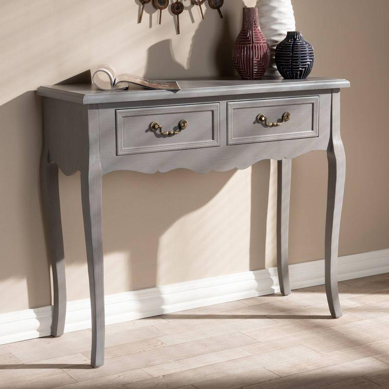 Capucine Finished Wood 2 Drawer Console Table Gray - Baxton Studio: Elegant Entryway Storage, Cabriole Legs