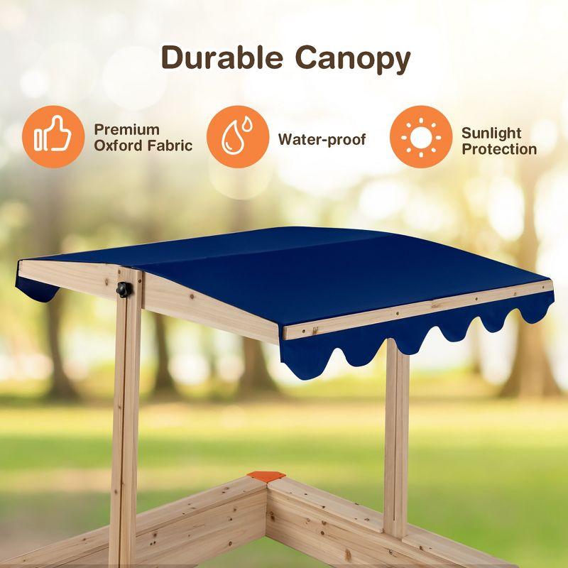 Costway Kids Wooden Sandbox with Height Adjustable & Rotatable Canopy Outdoor Playset