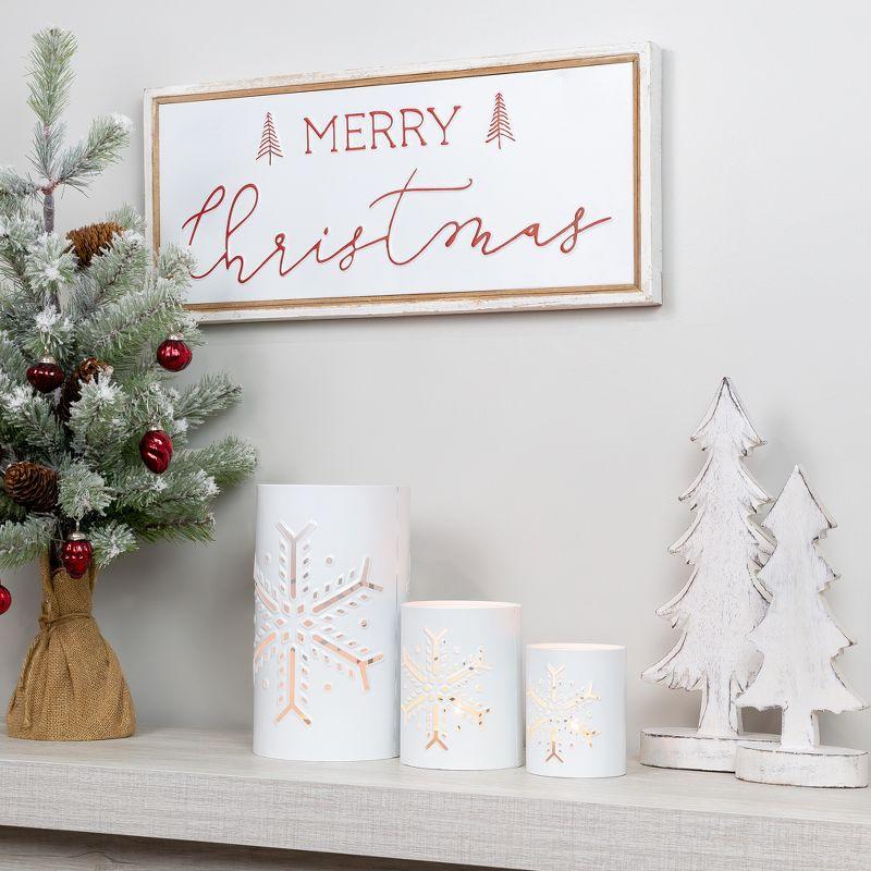 AuldHome Design Snowflake Candle Lanterns for Pillar Candles, 3pc Set; Christmas Holiday Decor Centerpiece Candle Holders