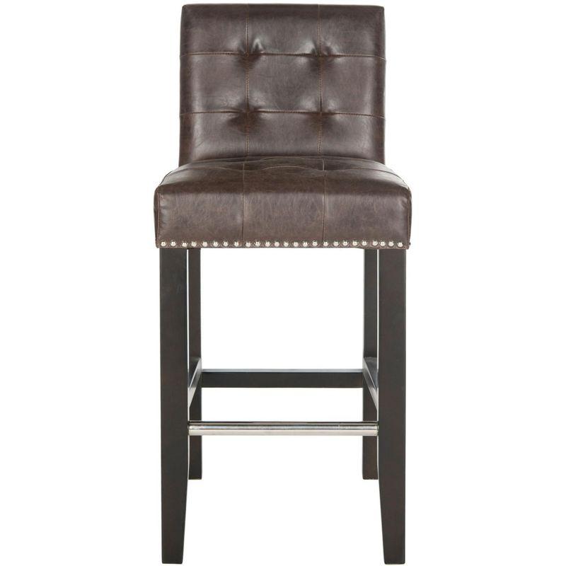 Thompson 23.9" Leather Counter Stool W/ Silver Nailheads - Antique Brown - Safavieh