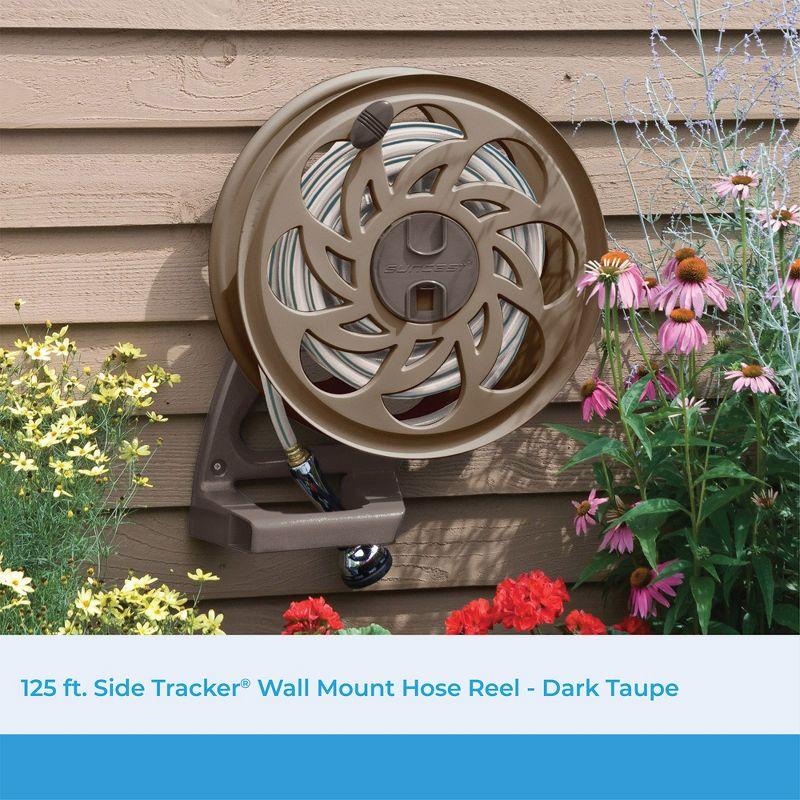 Suncast CPLSTA125B 125' Wall-Mounted Side Tracker Garden Hose Reel for 5/8" Hose with Guide for Patio or Garden, Dark Taupe