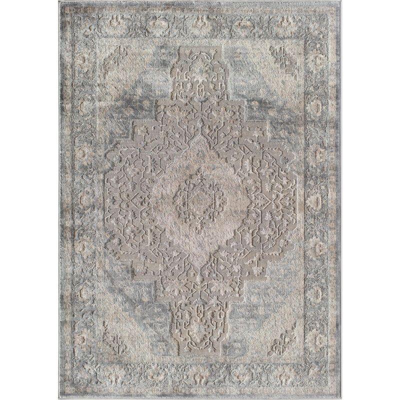 Floral Medallion Taupe Grey 8' Round Synthetic Area Rug