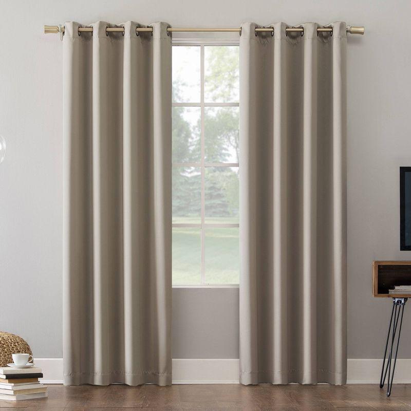 52"x54" Sun Zero 100% Blackout Oslo Theater Grade Grommet Curtain Panel Stone: Solid Beige Indoor Polyester