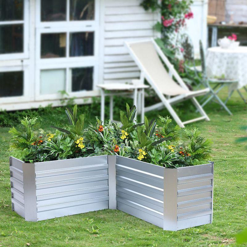 LuxenHome L-Shaped Galvanized Metal Raised Garden Bed Silver