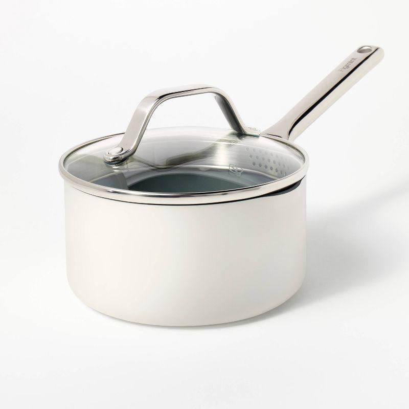 1.5qt Nonstick Ceramic Coated Aluminum Sauce Pan Cream - Figmint™: Induction Safe, Dishwasher Safe, 1 Year Warranty