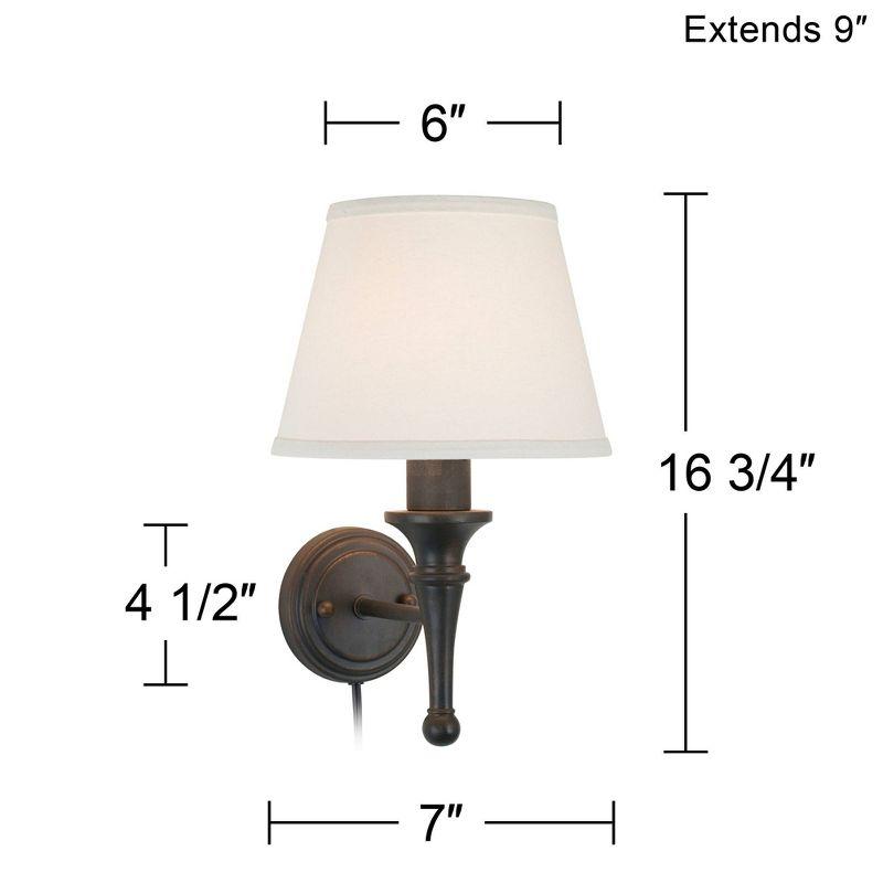 Regency Hill Braidy Farmhouse Rustic Wall Lamp with Cord Cover Bronze Metal Plug-in 7" Light Fixture Ivory Empire Shade for Bedroom Bathroom Vanity