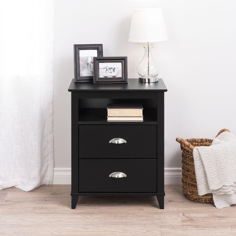 Yaletown Chic Black 2-Drawer Tall Nightstand with Tapered Legs