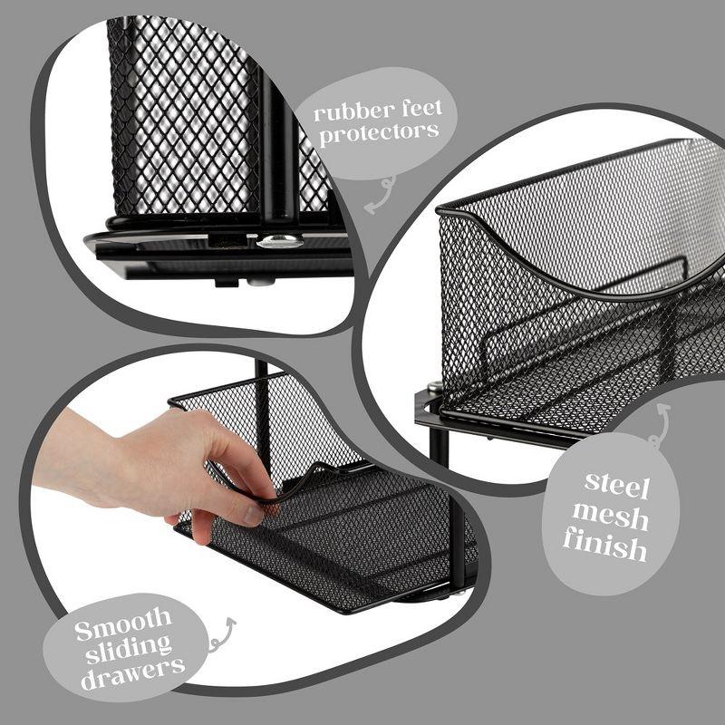 Sorbus 2 Pack 2 Tier Baskets with Mesh Sliding Drawers - Ideal Cabinet, Under the Sink, etc - Great for Bathroom, Kitchen, Office, etc. (Black)