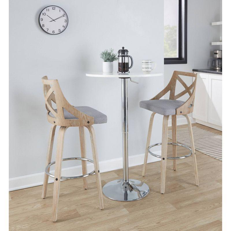 LumiSource Set of 2 Charlotte Barstools White Wash/Light Gray: Upholstered Swivel Counter Height Stools