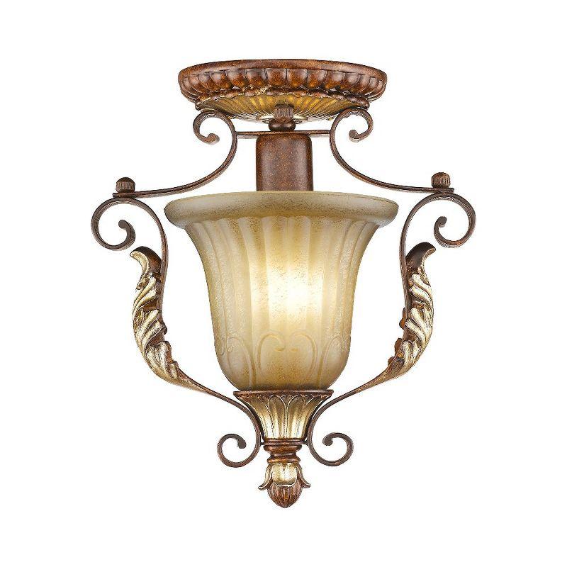 Verona Bronze and Gold Leaf Rustic Glass Semi-Flush Mount