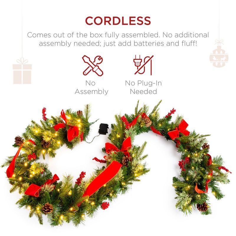 Best Choice Products 9ft Pre-Lit Christmas Garland, Battery Powered Decoration w/ 100 Lights, 180 Tips, Pine Cones