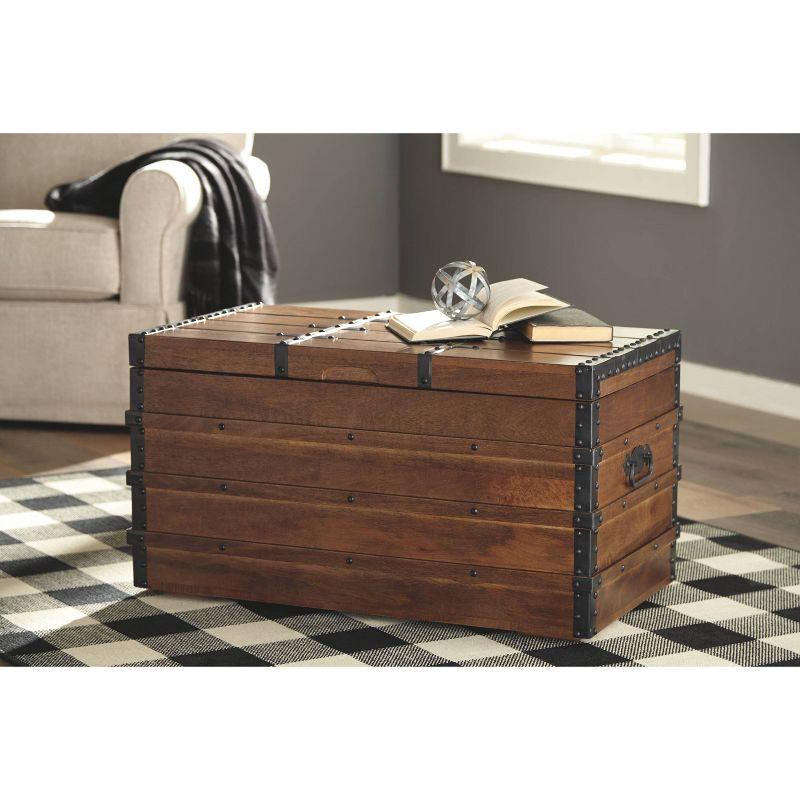 Kettleby Storage Trunk Brown - Signature Design by Ashley: Vintage-Inspired, Coffee Table, Farmhouse Decor