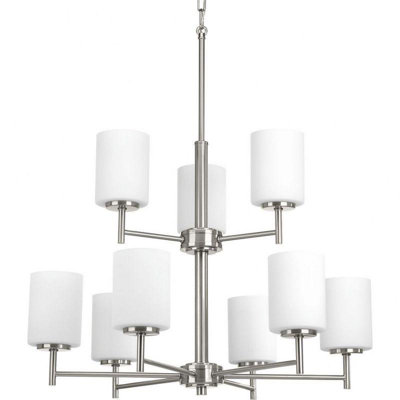 Progress Lighting Replay 9-Light Two-Tier Chandelier, Brushed Nickel, White Glass Shade