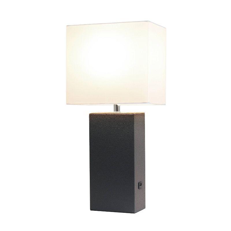 Modern Leather Table Lamp with USB and Fabric Shade - Elegant Designs