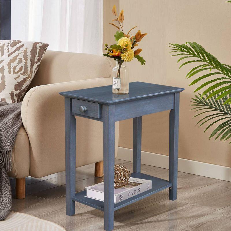 International Concepts Narrow End Table Heather Gray: Mid-Century Modern Style, Hardwood, Drawer & Shelf