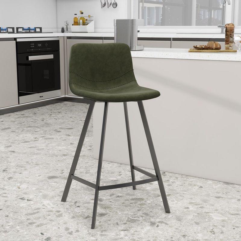 LeisureMod 35” Counter Stool Upholstered Leather Ergonomic Backrest Padded Seat Stainless Steel Base and Footrest Elland Collection