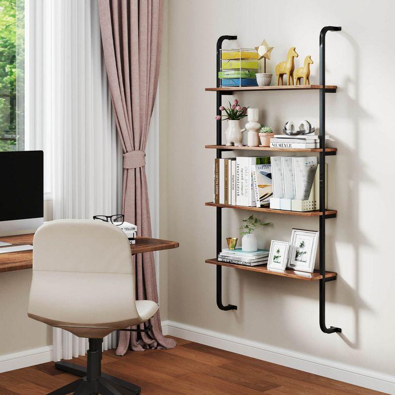 Costway 1 PCS 4-Tier Wall-mounted Ladder Shelf Display Bookshelf with Heavy-duty Metal Frame