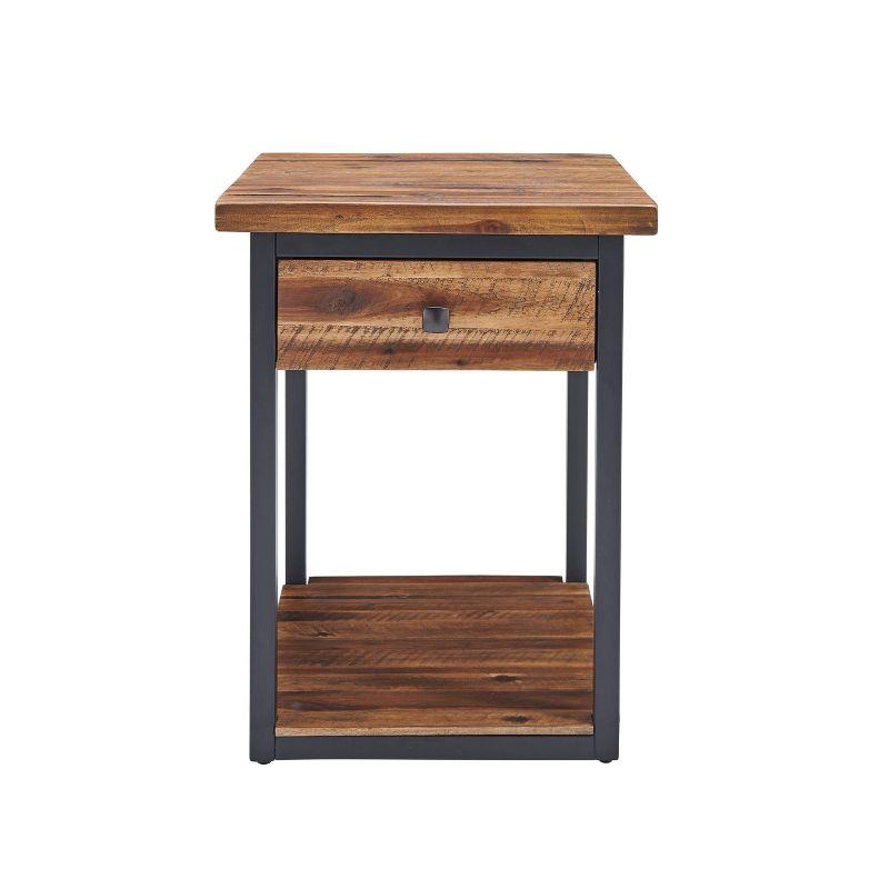 Claremont Rustic Wood End Table with Drawer and Low Shelf Dark Brown - Alaterre Furniture: Steel Frame, Acacia Top, Spot Clean