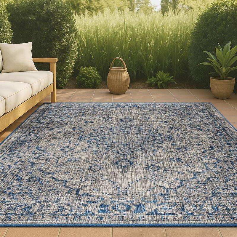 8'x10' Rozetta Boho Medallion Textured Weave Indoor/Outdoor Area Rug, Gray/Navy - JONATHAN Y