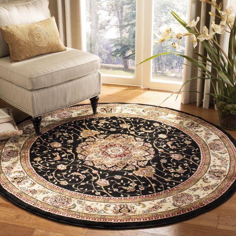 Lyndhurst LNH329 Power Loomed Area Rug - Black/Ivory - 4' Round - Safavieh