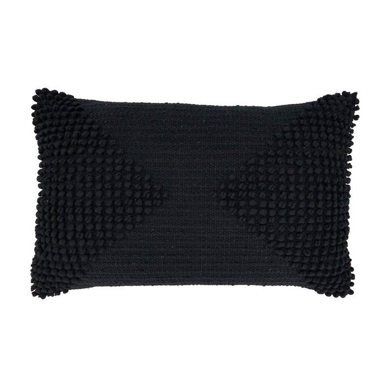 Black Textured Cotton Rectangular Down Throw Pillow