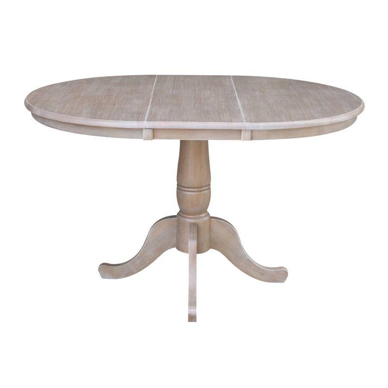 Traditional Washed Gray Taupe Extendable Round Wood Dining Table
