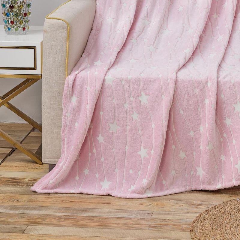 Plazatex Star Light Soft & Cozy Glow in the Dark Throw Blanket Ideal for Bedroom & Living Room Decor 50"x60" Pink