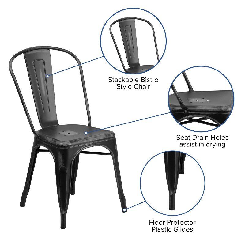 Black Metal Indoor-Outdoor Stackable Side Chair