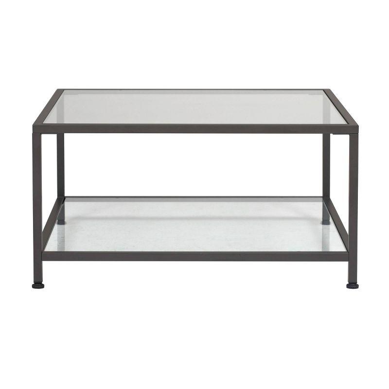 30" Camber Modern Square Coffee Table with Clear Glass Pewter - Studio Designs Home: Metal Frame, Rectangle Shape