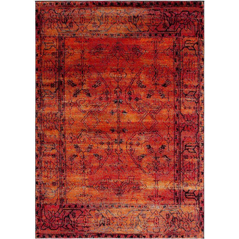 Vintage Orange High Pile Synthetic Persian Area Rug