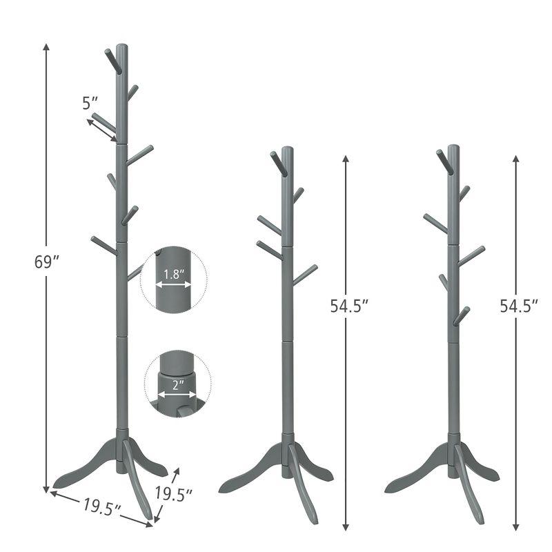 Costway Wooden Coat Rack Stand Hall Tree Entryway Organizer 2 Heights w/ 8 Hooks Grey\Walnut