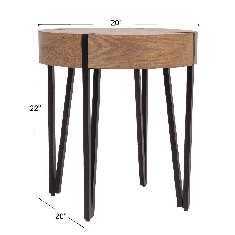 Storied Home Astoria Wood End Accent Table Natural/Black: Iron Hairpin Legs, Pacific Northwest Inspired, Round Shape