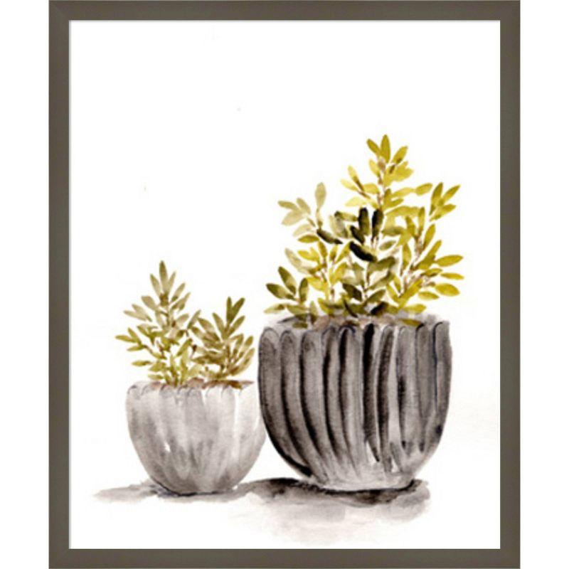Amanti Art 21"x25" Gray Potted Plants by Marcy Chapman Wood Framed Wall Art Print