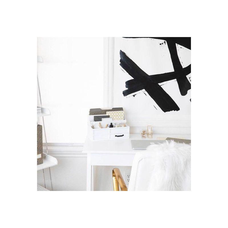 Blu Monaco White Desktop Organizer with Drawer - Paper Wood Bill & Mail Organizer for Office Desk, Countertop & Workspace Storage