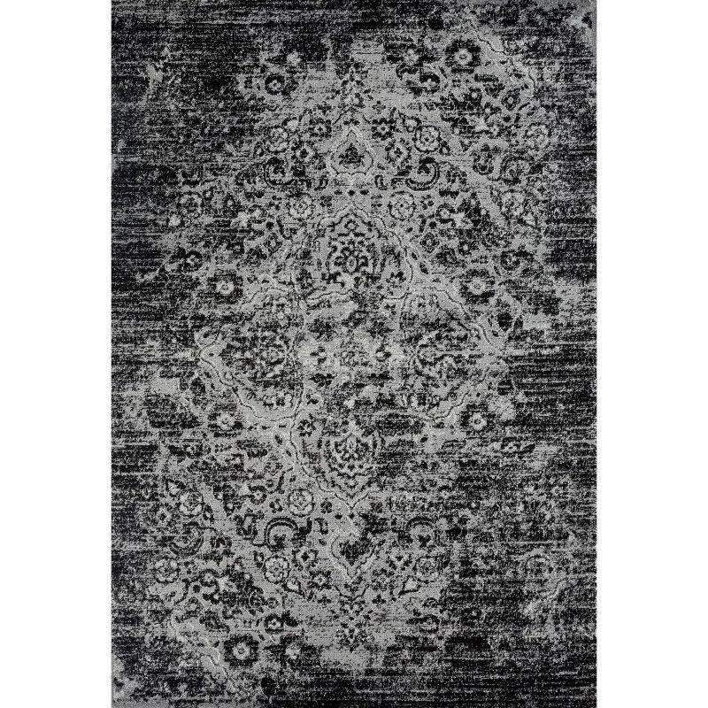 Elegant Gray 5' x 7' Distressed Oriental Synthetic Area Rug