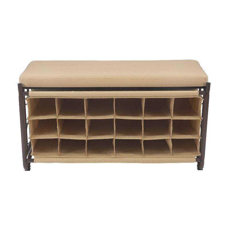 Organize It All Shoe Rack with Bench: Metal Frame, Holds 18 Pairs, Entryway Shoe Storage, Beige & Black, 39.75" Width