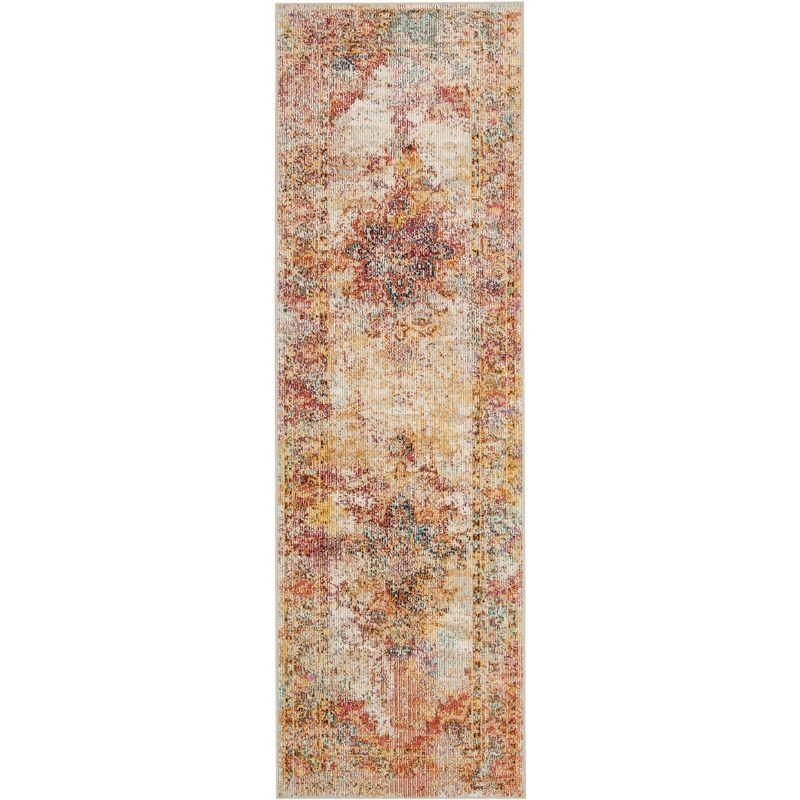 Cream and Rose Medallion Synthetic Runner Rug