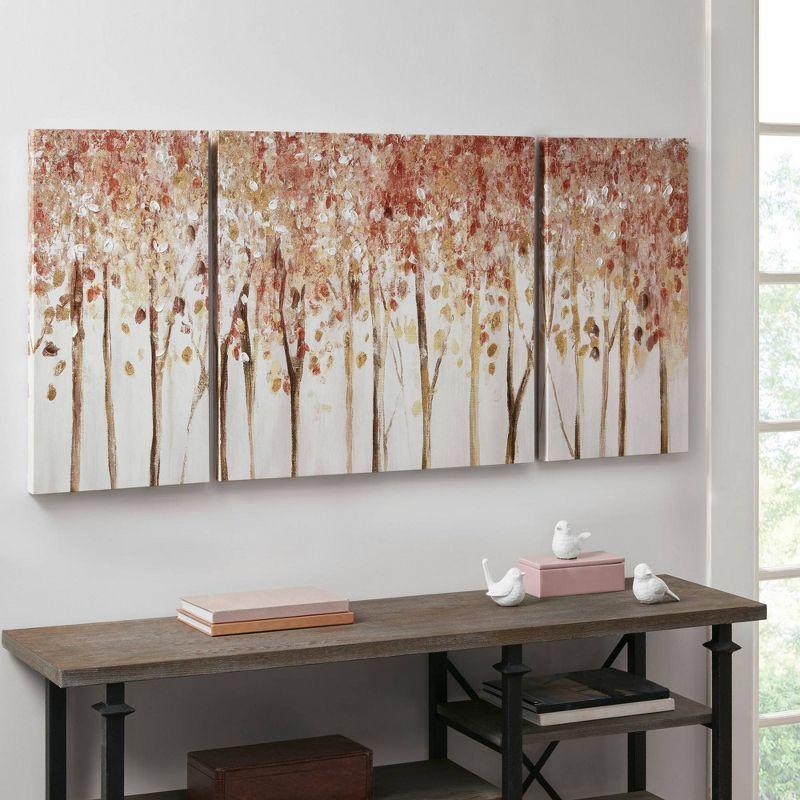 (Set of 3) Autumn Forest Canvas Art Palette Knife Embellishment Red: Madison Park, Hand-Textured, Wall Decor, MDF