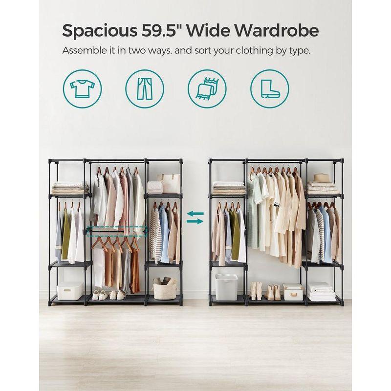 SONGMICS Portable Closet Freestanding Closet Organizer Clothes Rack with Shelves Hanging Rods Black