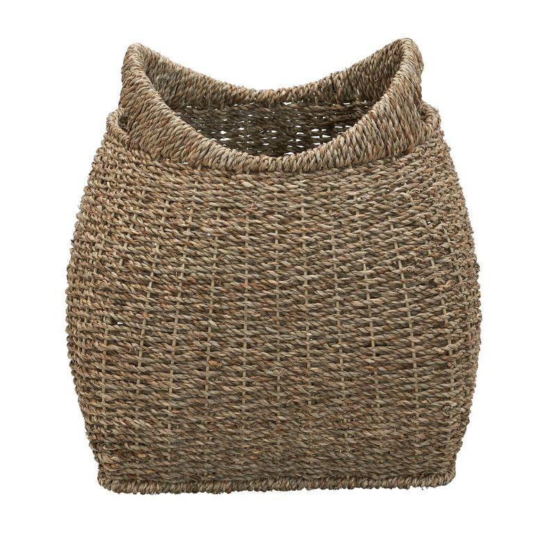 Household Essentials Basket with Handles Seagrass: Handwoven Round Storage, Brown Decorative Wicker, 14" Height