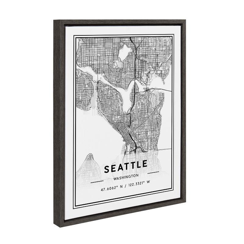 Kate and Laurel Sylvie Seattle Modern Map Framed Canvas by Jake Goossen, 18x24, Dark Gray