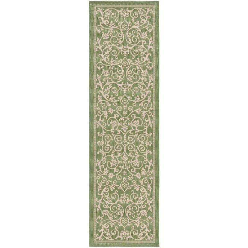 Courtyard CY2098 UV & Stain Resistant Non-Shedding Power Loomed Indoor/Outdoor Runner Rug - Olive/Natural - 2'3"x10' - Safavieh