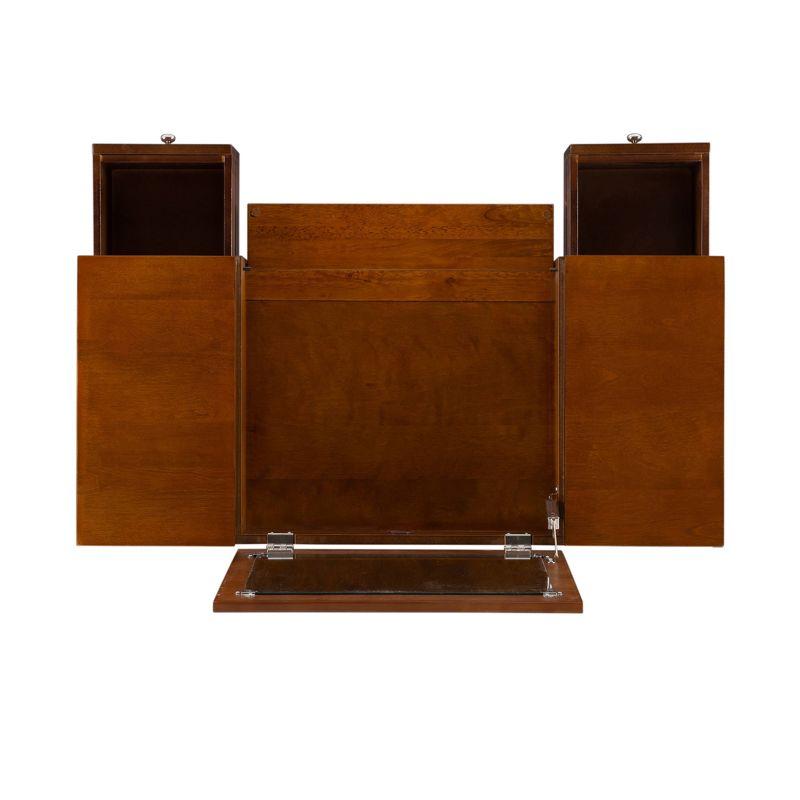 Viola Mid-Century Modern Flip-up Mirror 2 Drawer Vanity and Upholstered Stool Brown - Linon: Rubberwood, MDF, Lift-Top Storage