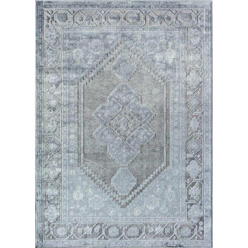 Gray Floral Synthetic 5' x 7' Area Rug