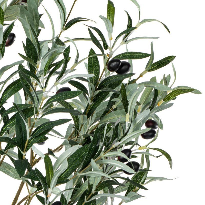Vickerman Artificial Green Olive Tree in Black Planters Pot.