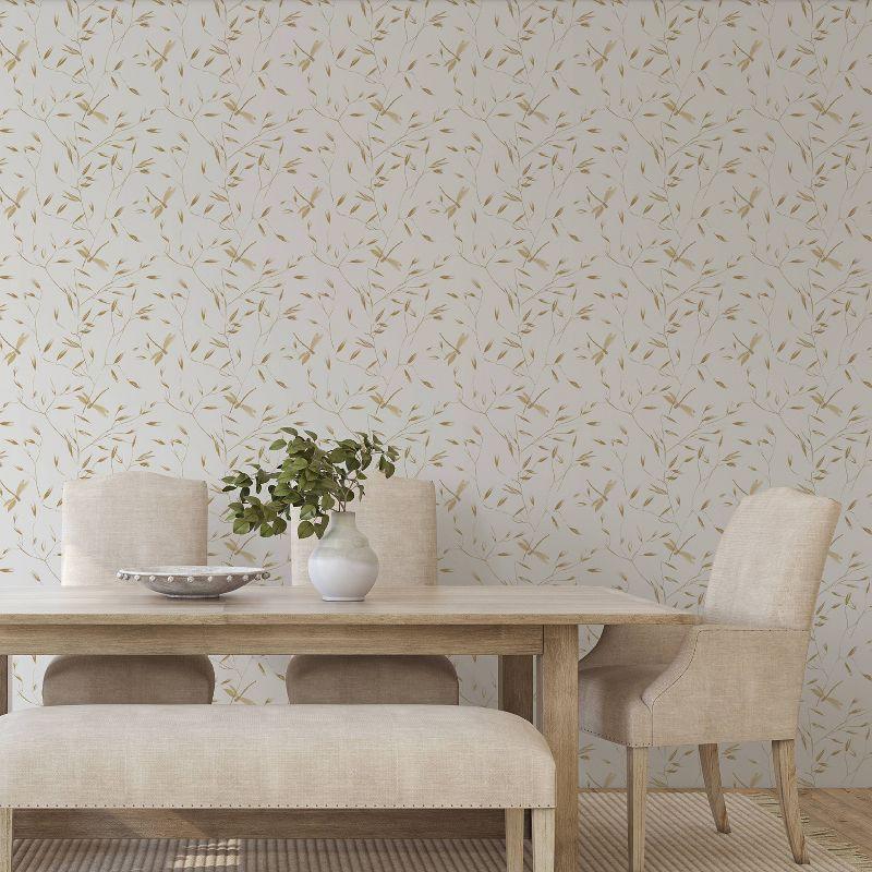 Tempaper & Co.® Dragonfly Removable Peel and Stick Wallpaper, Golden Ochre, 28 sq. ft.: Botanical Vinyl, Prepasted, Leaf Pattern