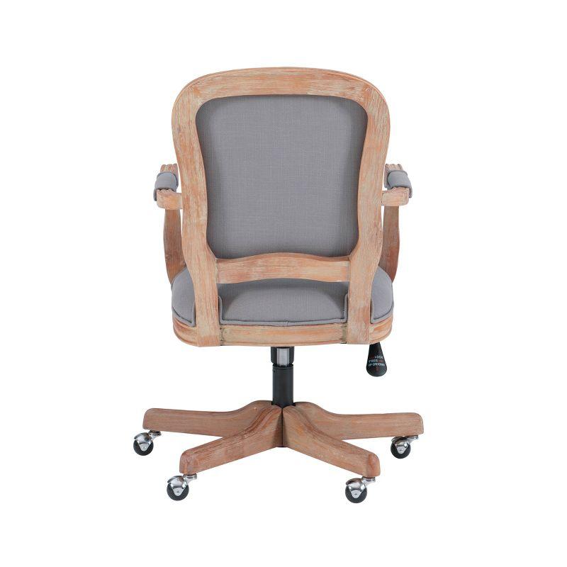 Rustic Gray Fabric Swivel Office Chair with Wood Accents