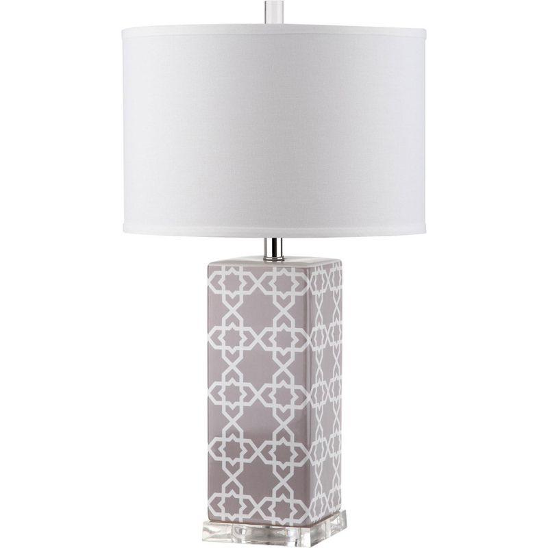 Quatrefoil Grey and White Ceramic Table Lamp Set with Cotton Shade